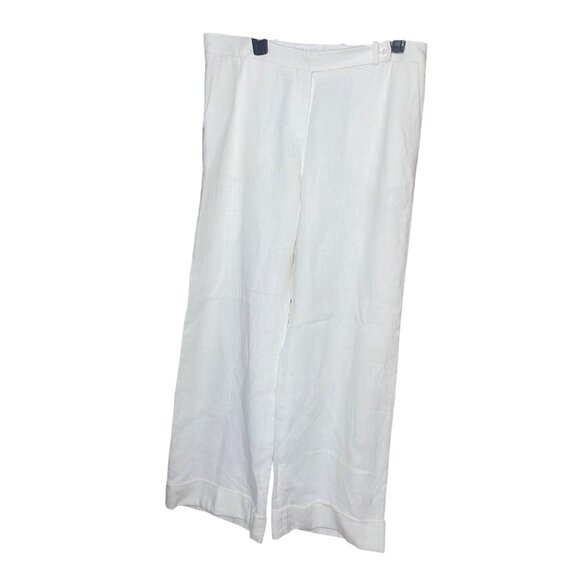 Celine Womens Trousers Size 46 White Wide Leg Pockets Classic Pure Linen - Picture 6 of 9